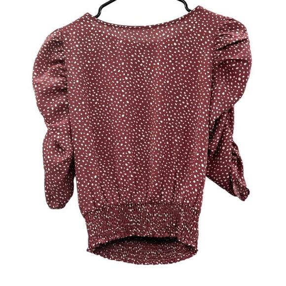 Paper Crane Smocked Band 3/4 Puff Sleeve Polka Dot Top Size XS - Picture 2 of 10